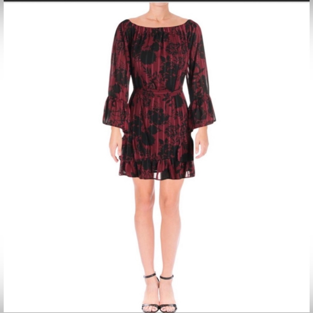 ♥️AQUA- Off-the Shoulder Floral Print Mini Dress, Size:M